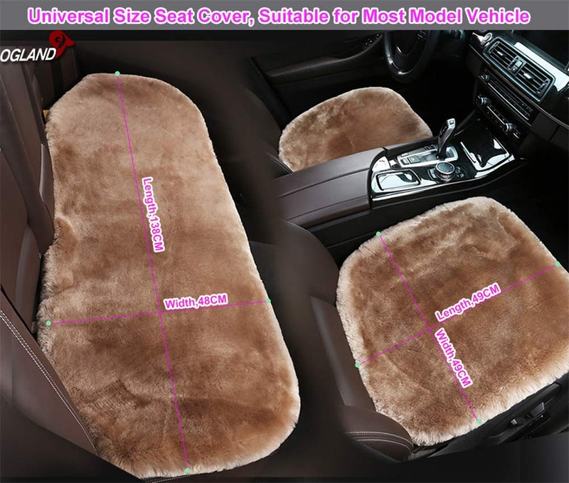 OGLAND Fluffy Genuine Australia Sheepskin Car Seat Cover for Auto Interior Accessories with Soft Fuzzy Wool Eco-Friendly Natural Fur Non-Slip (Black, Back) - Image 4